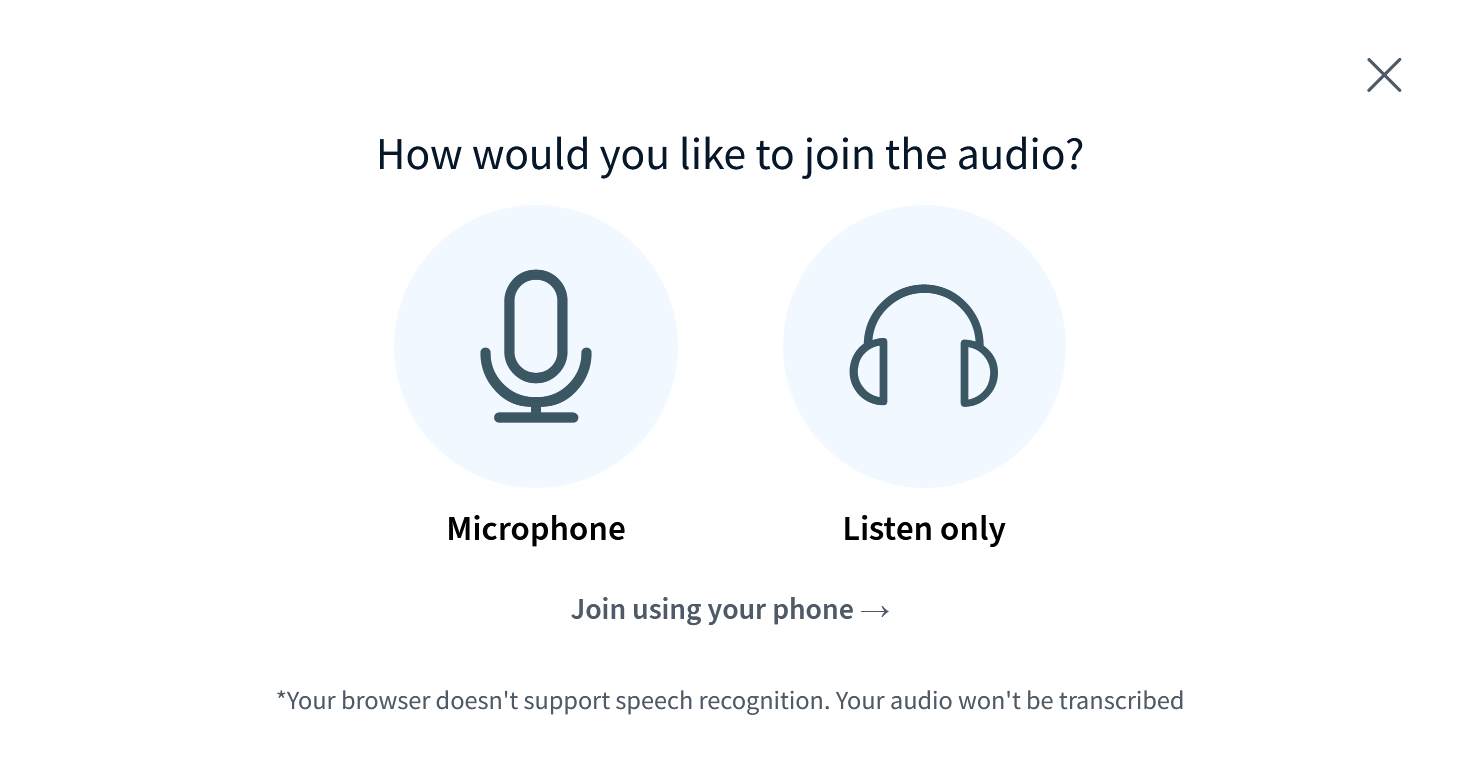 audio modal with speech recognition error